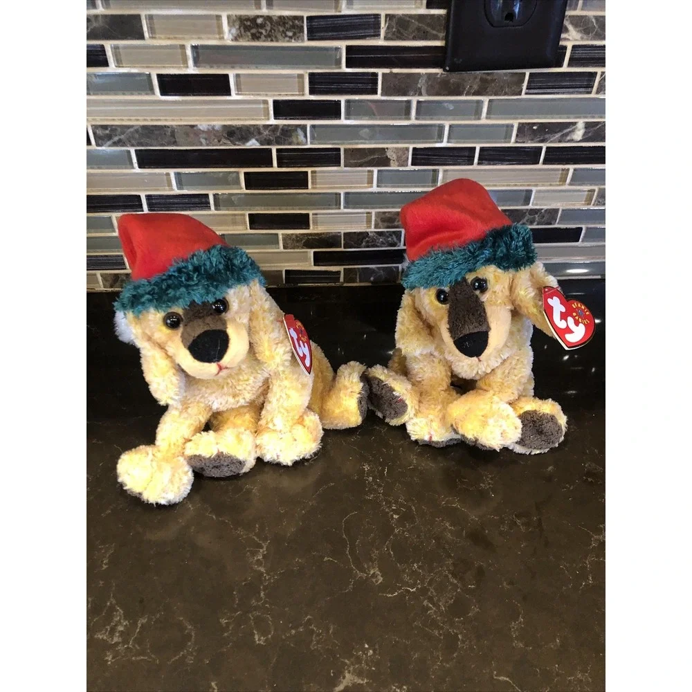 Lot Of 2 TY The Beanie Babies Collection 2001 Jinglepup Christmas 7'' tags Plush